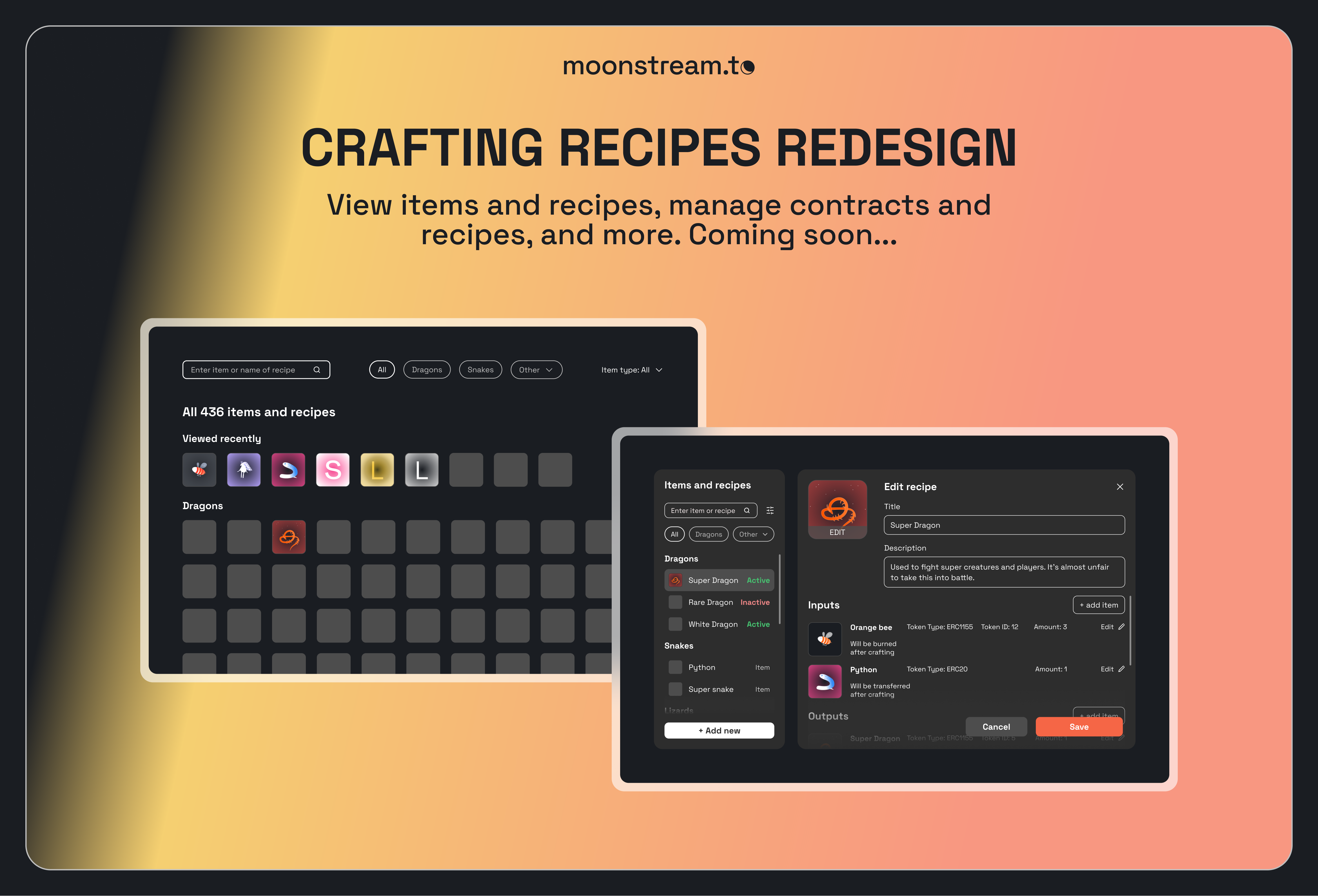 Crafting recipes design update